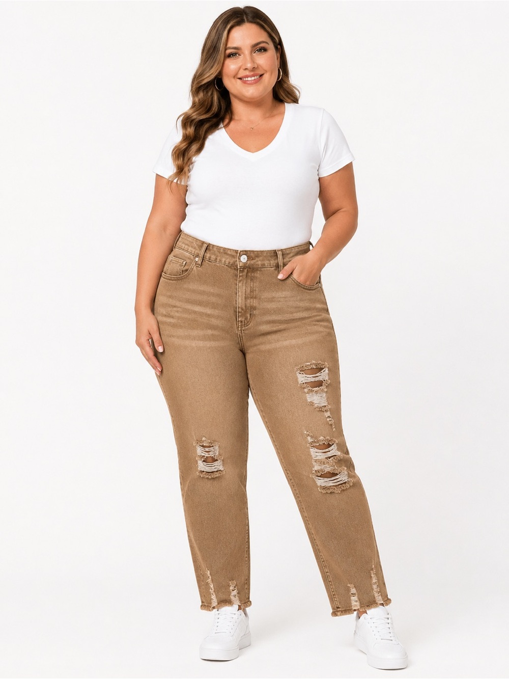 Distressed Brown Stretch Jeans Plus Size 5XL Fits Like 2X Raw Hem